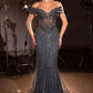 Ladivine KV1130 Mermaid Gown Off Shoulder Crystal Embellished Tulle