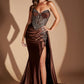 Ladivine KV1131 Strapless Satin Fitted Gown Side Sash