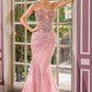 Ladivine KV1137 Strapless Beaded Bodice Glitter Tulle Mermaid Dress