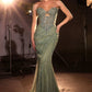 Ladivine KV1137 Strapless Beaded Bodice Glitter Tulle Mermaid Dress
