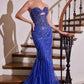 Ladivine KV1137 Strapless Beaded Bodice Glitter Tulle Mermaid Dress