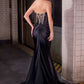 Ladivine KV1142 Sultry Fitted Strapless Crystal Embellished Thigh High Slit Gown