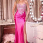 Ladivine KV1142 Sultry Fitted Strapless Crystal Embellished Thigh High Slit Gown