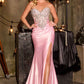 Ladivine KV1142 Sultry Fitted Strapless Crystal Embellished Thigh High Slit Gown