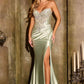 Ladivine KV1142 Sultry Fitted Strapless Crystal Embellished Thigh High Slit Gown