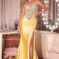 Ladivine KV1142 Sultry Fitted Strapless Crystal Embellished Thigh High Slit Gown