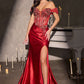 Ladivine KV1144 Off the Shoulder Fitted Satin Gown Lux Draping