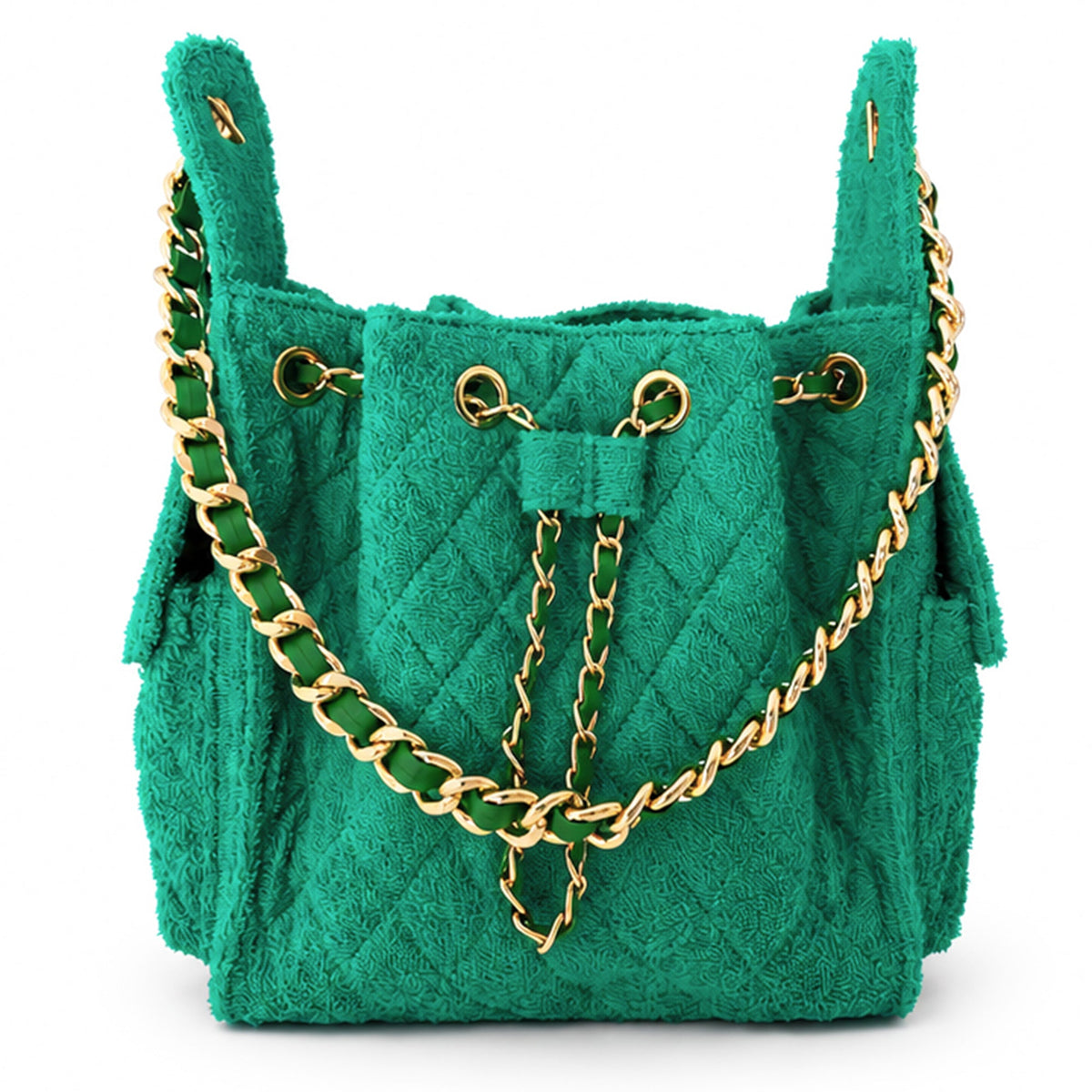 BEACH HAUS Bayshore Small Bucket Bag in Kelly Green, structured handbag with drawstring closure