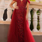 Nox Anabel L1362 Long Cold Shoulder Applique Tulle Overskirt Gown