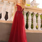 Nox Anabel L1362 Long Cold Shoulder Applique Tulle Overskirt Gown