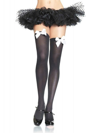 Sugar & Spice stockings from 3wishes.com featuring sheer, patterned thigh-high stockings with lace tops and decorative bows.