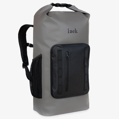 Laek Seafield 30L waterproof backpack in black with roll-top closure and adjustable shoulder straps