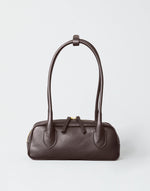 HYER GOODS Mini La Strada East West Shoulder Bag in chocolate gold leather with gold-tone hardware.