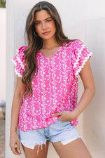 Rayna Floral Ric-rac Tiered Ruffled V Neck Blouse - Farnelli