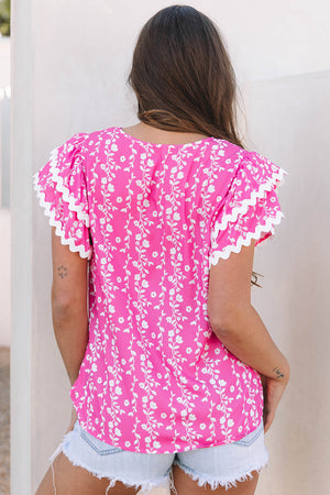 Rayna Floral Ric-rac Tiered Ruffled V Neck Blouse - Farnelli