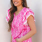 Rayna Floral Ric-rac Tiered Ruffled V Neck Blouse - Farnelli