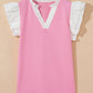Serena Contrast V Neck Ruffled Textured Knit Top - Farnelli