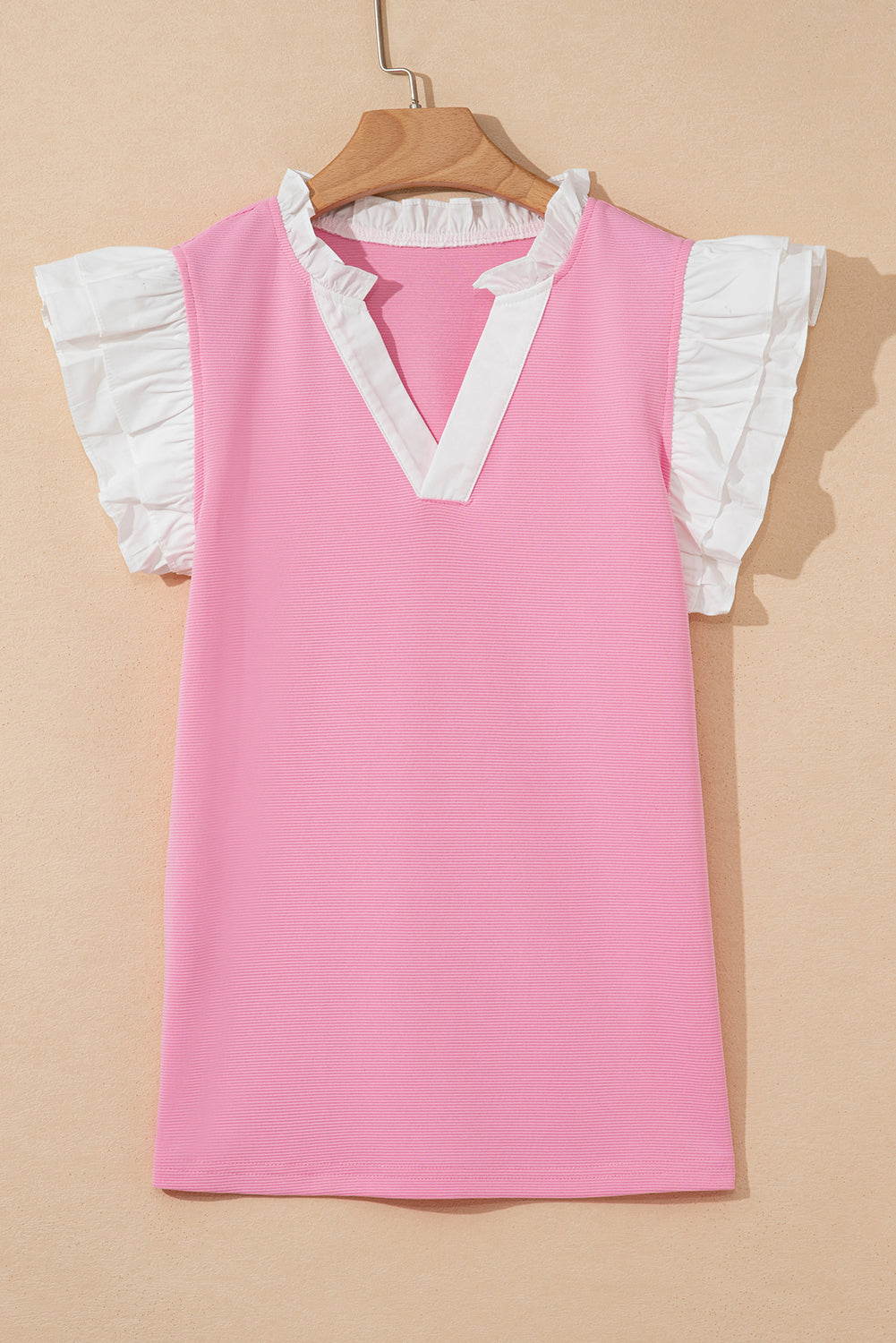 Serena Contrast V Neck Ruffled Textured Knit Top - Farnelli