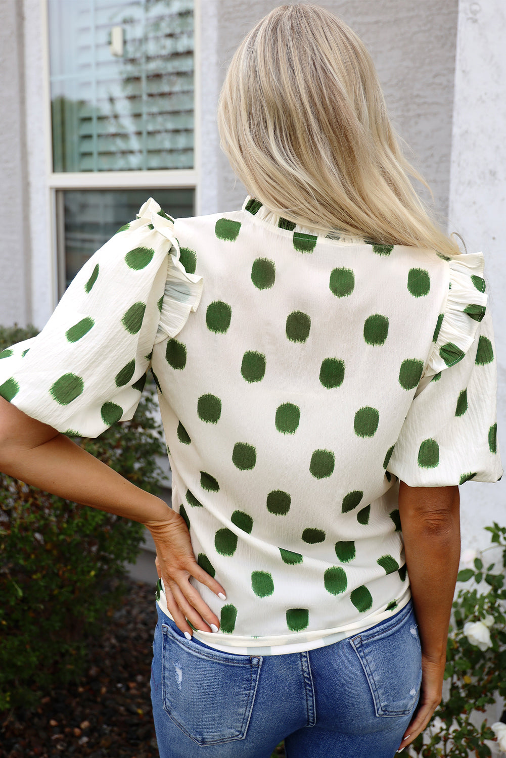 Nylah Polka Dot Shirred Yoke Blouse - Farnelli