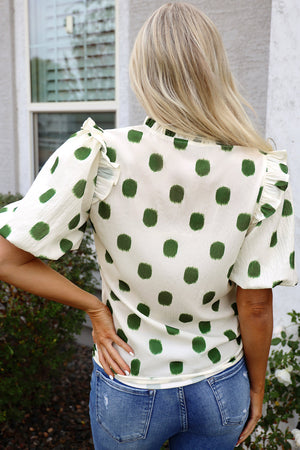 Nylah Polka Dot Shirred Yoke Blouse - Farnelli