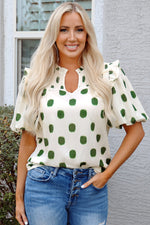 Nylah Polka Dot Shirred Yoke Blouse - Farnelli