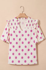 Nylah Polka Dot Shirred Yoke Blouse - Farnelli