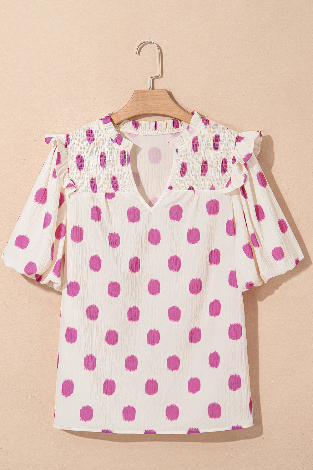 Nylah Polka Dot Shirred Yoke Blouse - Farnelli
