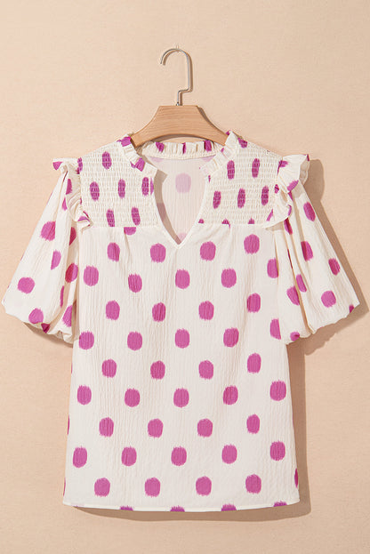 Nylah Polka Dot Shirred Yoke Blouse - Farnelli
