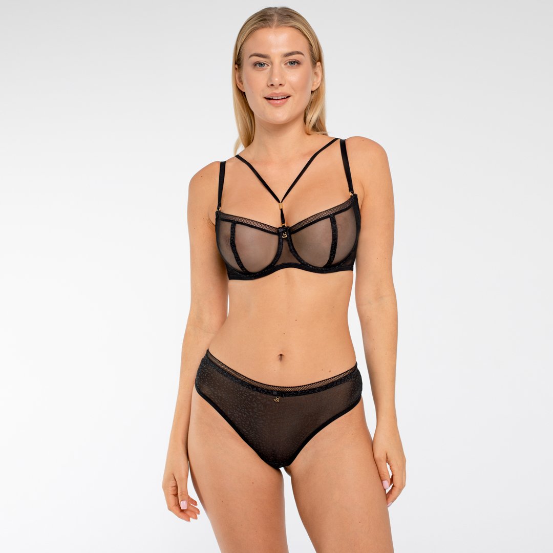 Samanta Leo Black Semi-Sheer Tulle Thong Panty-2