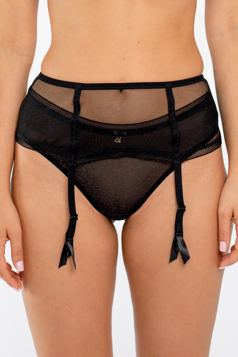 Samanta Leo Black Transparent Tulle Garter Belt-0