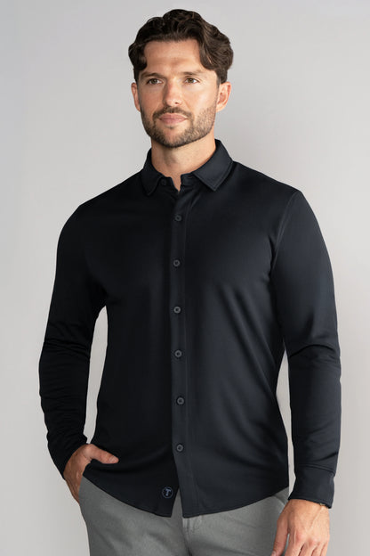 Long Sleeve Button Down Polo Solid // Black