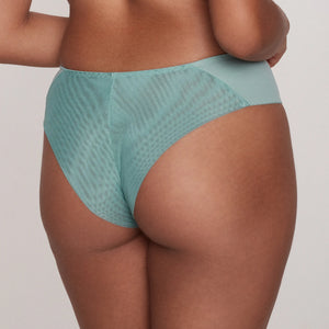 Soft semi-sheer Dalia Laurel Lavinia tanga panty with delicate floral lace and smooth elastic waistband.