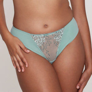 Soft semi-sheer Lavinia Tanga Panty with a delicate Dalia Laurel design, showcasing lightweight, comfortable lingerie.