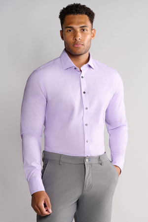 Lavender Twillory non-iron check shirt for men, featuring a classic check pattern and a tailored fit.