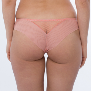 Lavinia Samanta Lea apricot sheer mesh tanga panty with delicate tulle fabric and minimal back coverage.