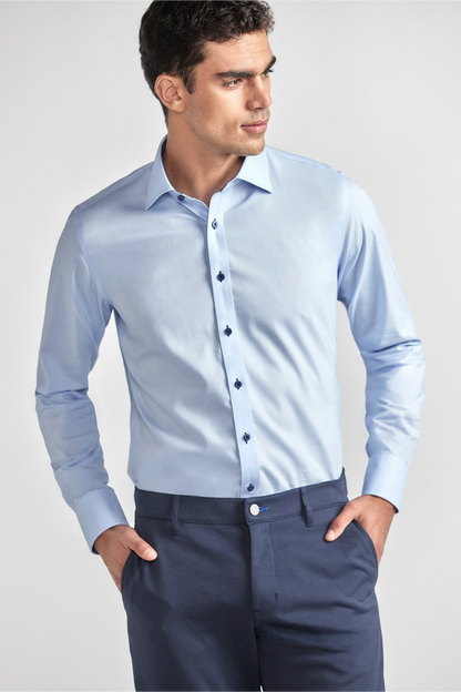 Leader Non-Iron Contrast | Navy Buttons