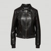 Black Women Aviator Sheepskin Shearling Motorbike Leather Bomber Jacket - Black