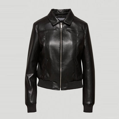 Black Women Aviator Sheepskin Shearling Motorbike Leather Bomber Jacket