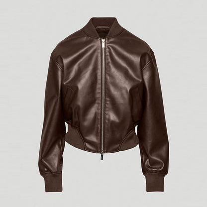 Brown Womens B3  Sheepskin Shearling Aviator Motorbike Leather Jacket