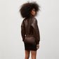 Brown Womens B3  Sheepskin Shearling Aviator Motorbike Leather Jacket