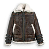 Double Tone Brown Shearling Aviator Leather Jacket - Brown