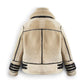 Off White Shearling Leather Jacket With Strips