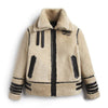 Off White Shearling Leather Jacket With Strips - White