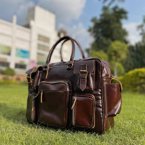 Norman Cherry Red Briefcase by Classy Leather Bags, stylish leather briefcase with handles and a sleek design for professional use.