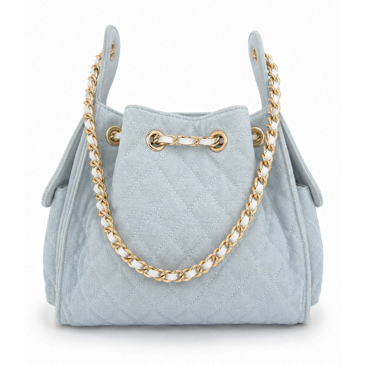 BEACH HAUS Bayshore Bucket Small bag in light wash denim, front view