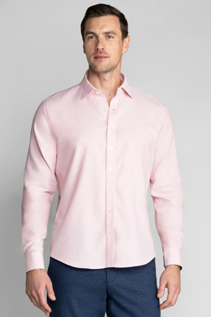 Red Twillory Performance Linen Shirt front view, lightweight and breathable men's casual shirt with a classic collar.