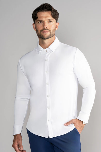 Long Sleeve Button Down Polo Solid // White