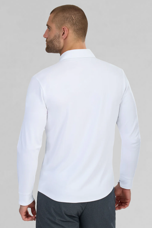 Powder blue and white long sleeve button-down polo shirt by Twillory with contrast design, casual and stylish apparel.