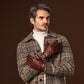 Luca (brown) - Italian lambskin leather gloves with cashmere lining and checkered pattern