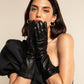 Lucia (black) - Italian unlined 6-button length leather opera gloves